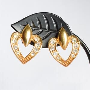 Vintage Avon Gold Heart Stud Earrings Rhinestone Retro Jewelry Regency Coquette